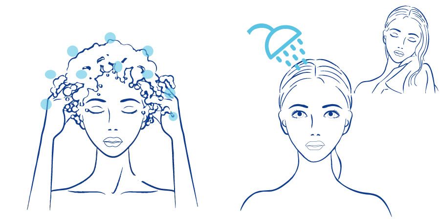 Shampoo einmassieren und ausspülen